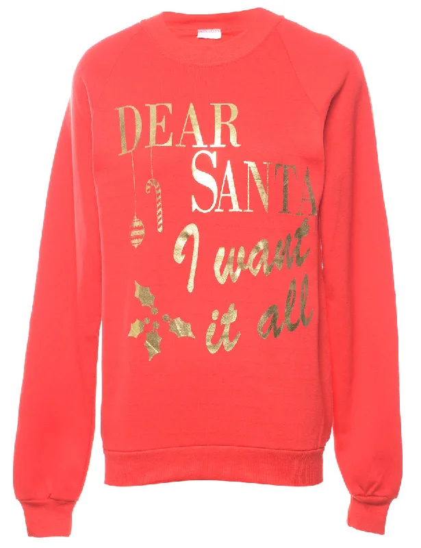 Dear Santa I Want It All Christmas Sweatshirt - M Hoodie with Crew Neck Simple Timeless