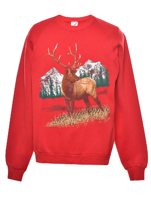 Deer Animal Sweatshirt - L Hoodie with Turtle Neck Cozy Winter