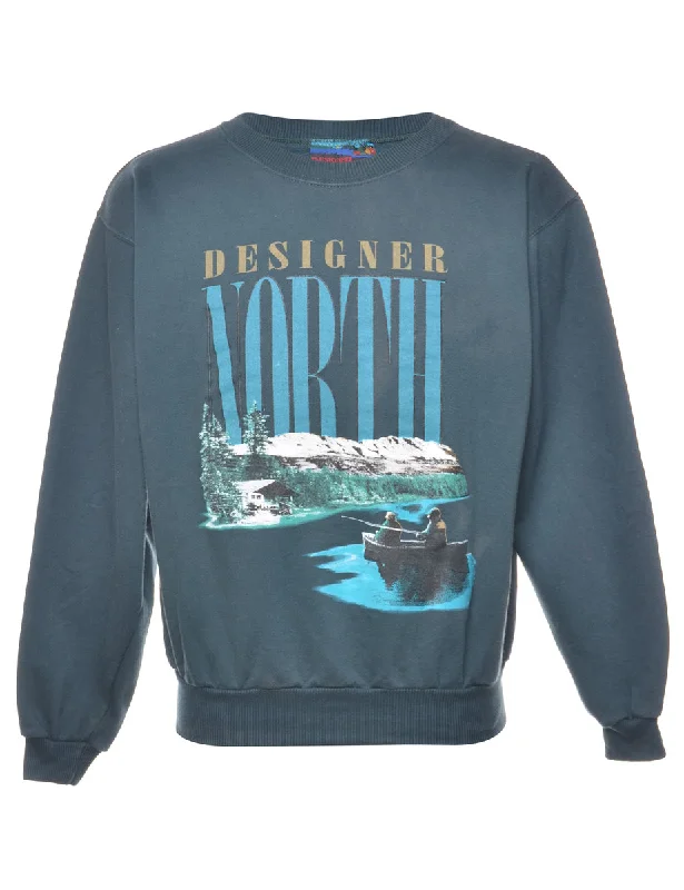 Designer North Printed Sweatshirt - M Hoodie with Half-Zip Sporty Casual