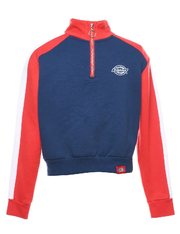 Dickies Navy & Red Quarter-Zip Sweatshirt - M Hoodie with Patch Decorative Personalized