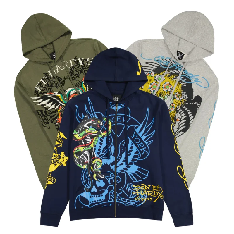 25x ED HARDY MEN'S HOODIES [NEW WITH TAGS] Hoodie with Cuffed Sleeves Snug Secure