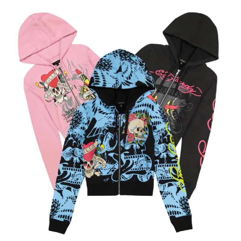 25x ED HARDY WOMEN'S HOODIES [NEW WITH TAGS] Hoodie with Elastic Cuffs Stretchable Comfortable