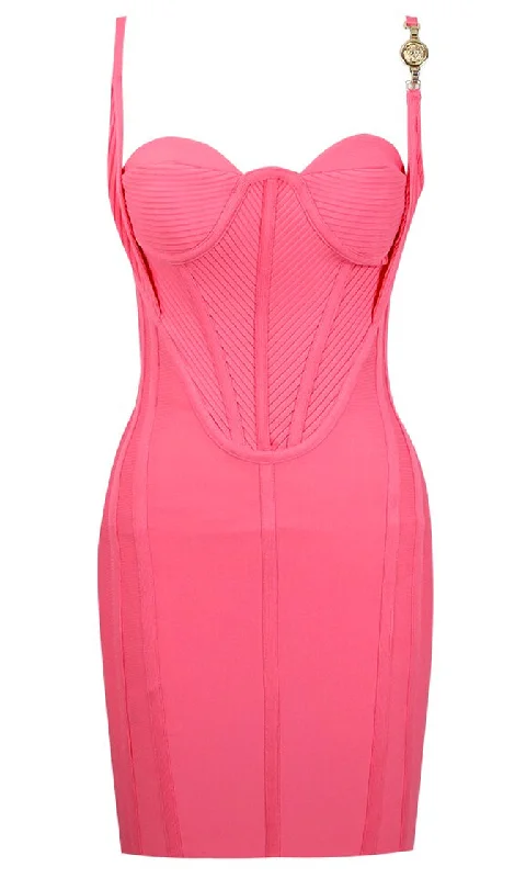 Electric Playground <bR><span>Pink Sleeveless Spaghetti Strap Bustier Sweetheart Neck Bodycon Bandage Mini Dress</span> Comfortable Bodycon Mini Dress