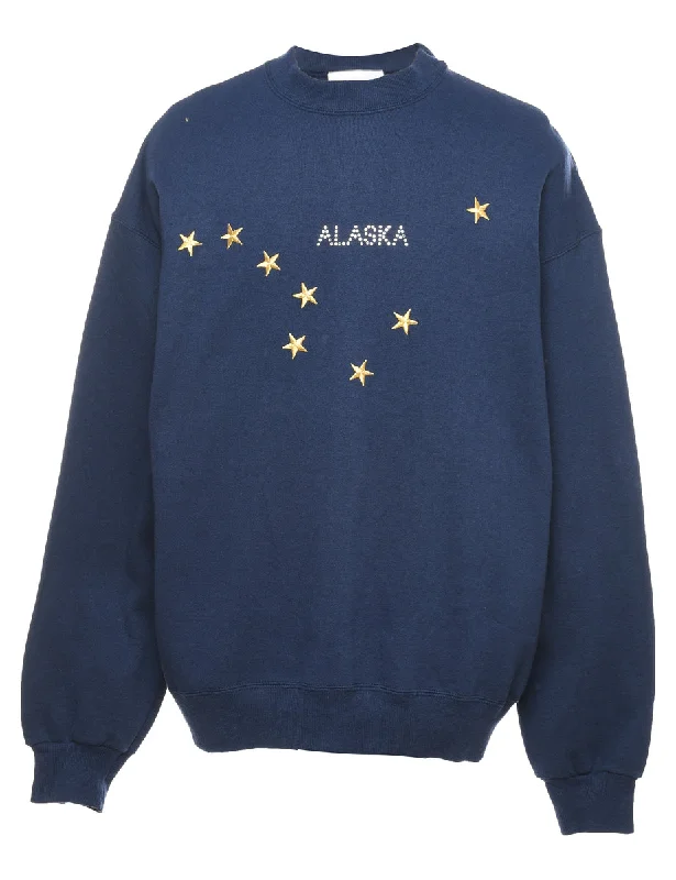 Embroidered Alaska Printed Sweatshirt - XL Hoodie with Full-Zip Functional Layering