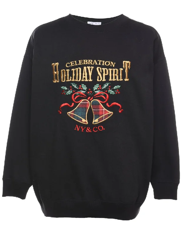 Embroidered Christmas Sweatshirt - S Hoodie with Hem Applique Textured Unique