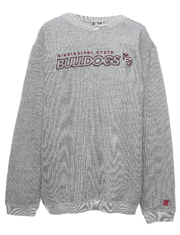 Embroidered Grey Bulldog Design Sweatshirt - XL Hoodie with Pocket Utility Practical