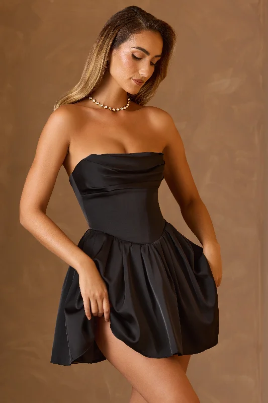 Cowl-Neck Corset Mini Dress in Black Elegant Sequin Mini Dress