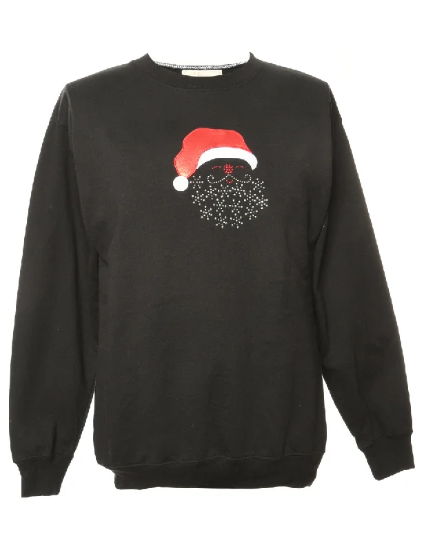 Father Christmas Sweatshirt - L Hoodie with Sequins Glamorous Eye-catching