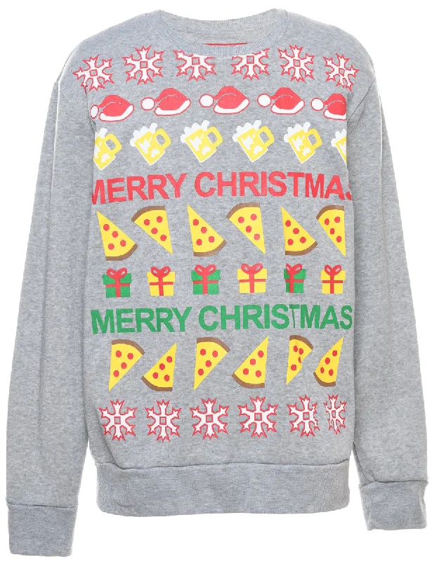 Festive Gifts Christmas Sweatshirt - M Hoodie with Distressed Vintage Worn