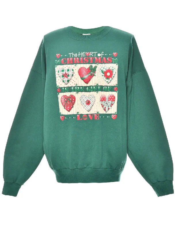 Festive Gifts Green Classic Christmas Sweatshirt - L Hoodie with Set-In Sleeves Structured Classic