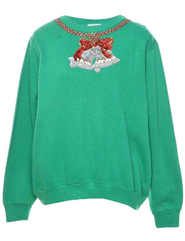 Festive Print Christmas Sweatshirt - L Graphic Hoodie Design Print