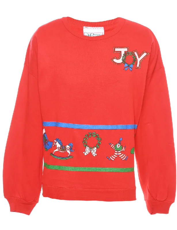 Festive Print Christmas Sweatshirt - M Hoodie with Pocket Utility Practical