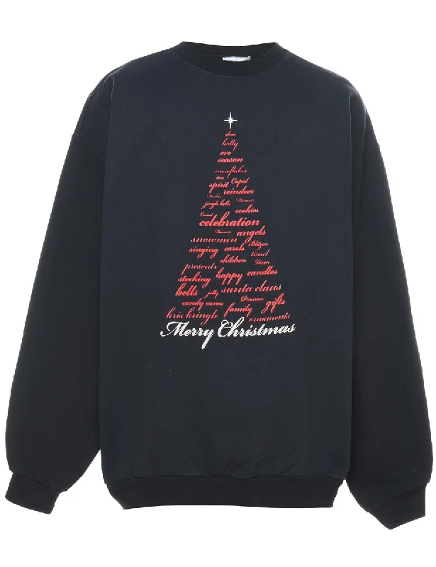 Festive Season Christmas Sweatshirt - L Hoodie with Hem Applique Textured Unique