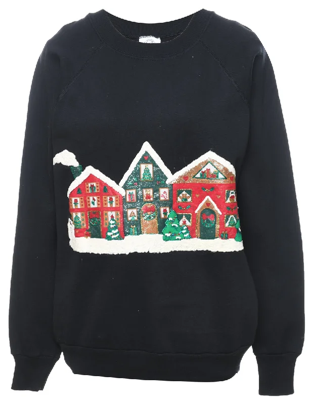 Festive Season Christmas Sweatshirt - L Hoodie with Print Artistic Unique