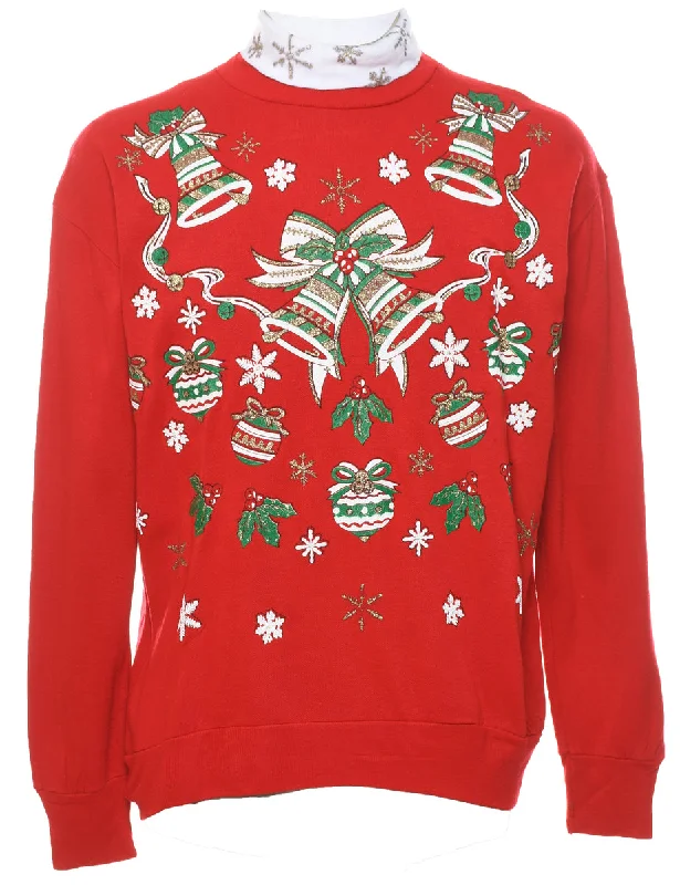 Festive Season Christmas Sweatshirt - L Hoodie with Stripes Bold Sporty