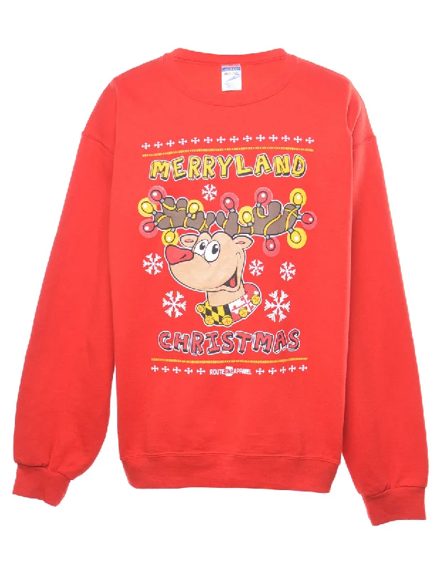 Festive Season Christmas Sweatshirt - L Hoodie with Button Placket Classic Preppy