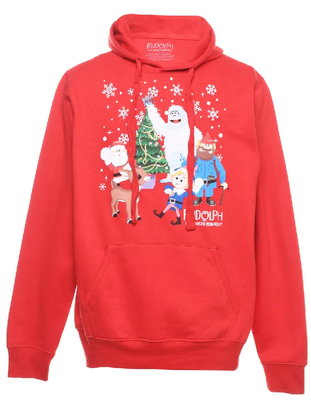 Festive Season Hooded Christmas Sweatshirt - XL Hoodie with Ribbed Cuffs Snug Fit Comfort