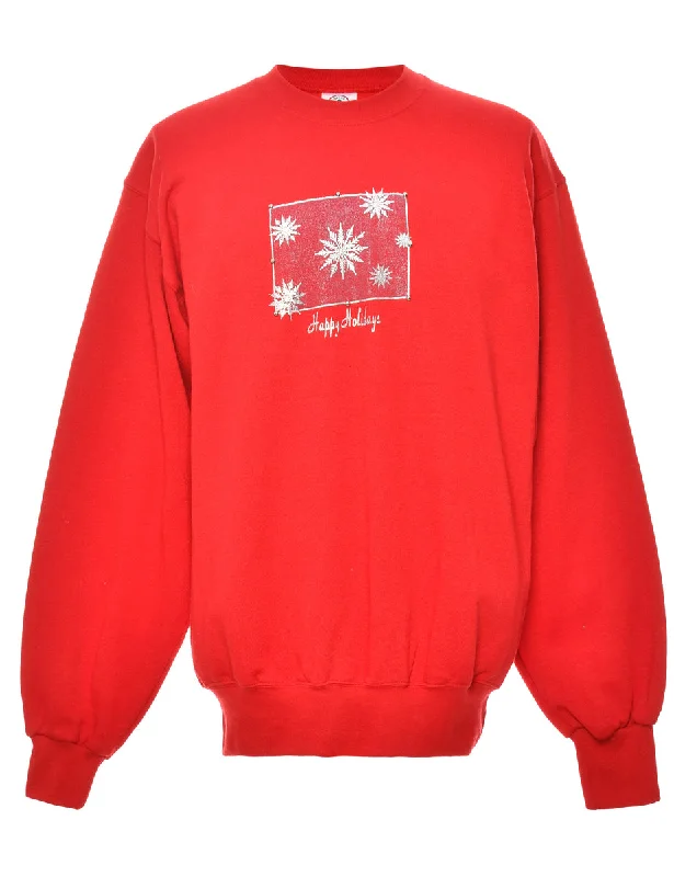 Festive Season Red Christmas Sweatshirt - L Hoodie with Lining Warm Insulated