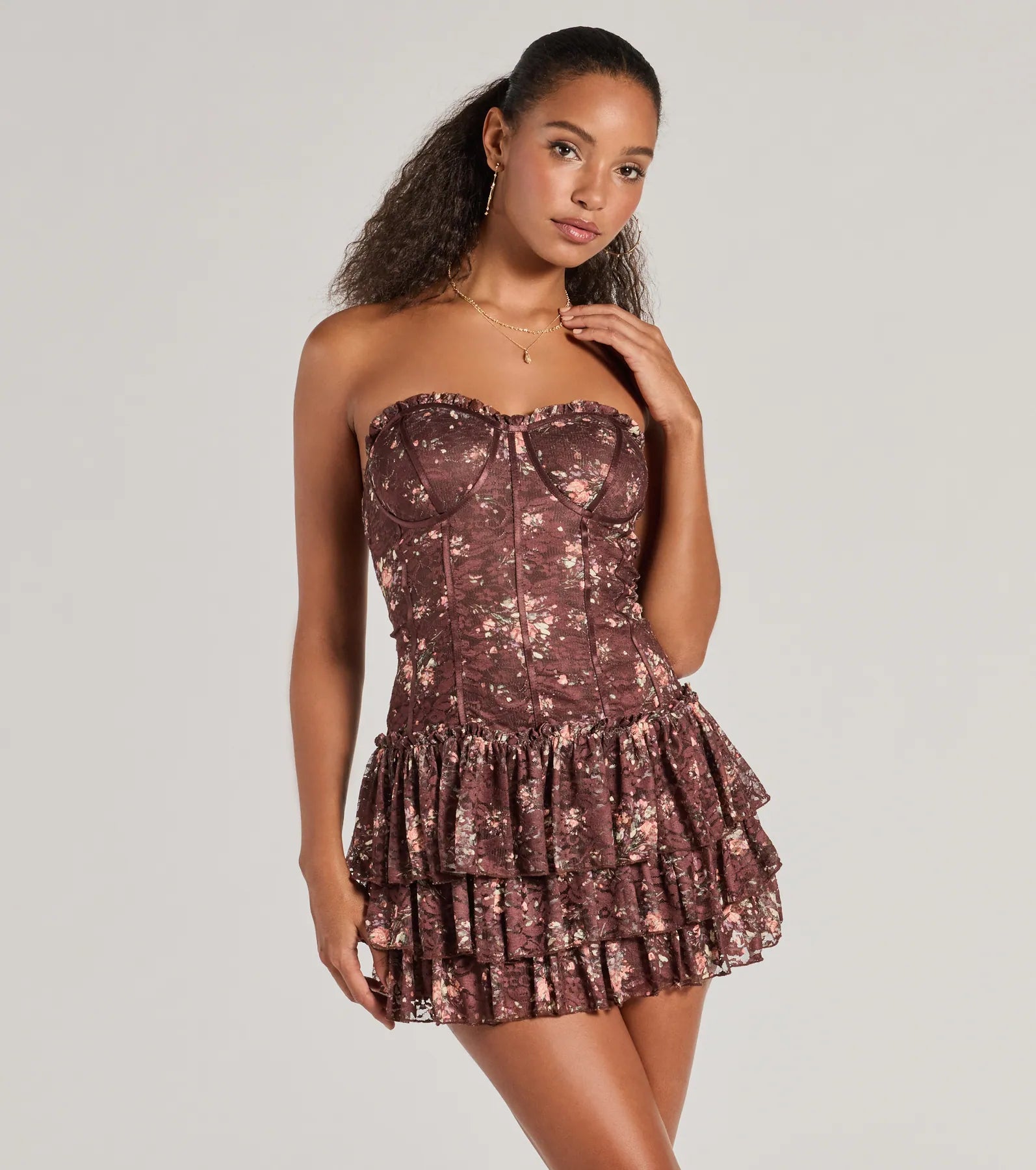 Flirty Fleur Strapless Floral Lace Mini Dress Fashionable Mini Dress with Pockets