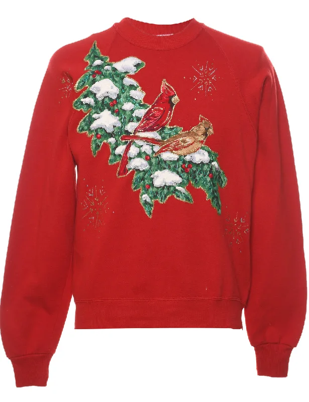 Floral Christmas Sweatshirt - M Hoodie with Lining Warm Insulated