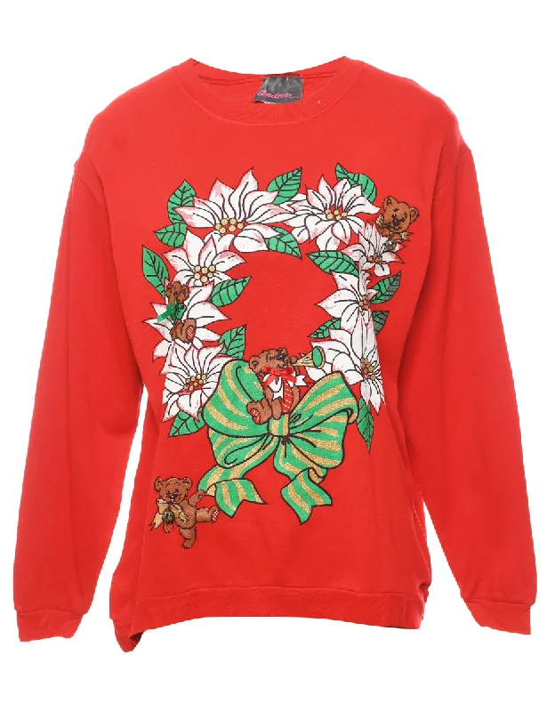 Floral Christmas Sweatshirt - M Hoodie with Emblem Brand Identity