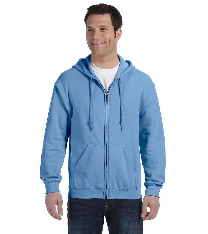 Gildan Unisex Heavy Blend Full-Zip Hooded Sweatshirt Carolina Blue Hoodie with Hem Frayed Vintage Worn