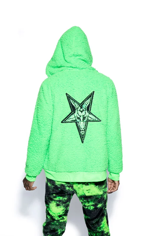 Green Baphomet - Unisex Sherpa Zip Up Hoodie Hoodie with Snap Buttons Easy Quick