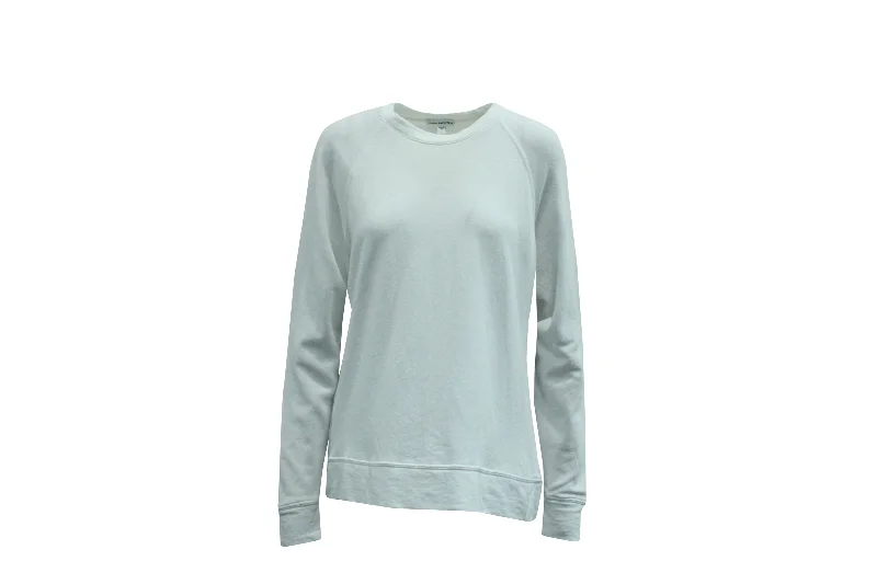 James Perse Classic Sweatshirt in White Cotton Hoodie with Elastic Waist Stretchable Comfortable