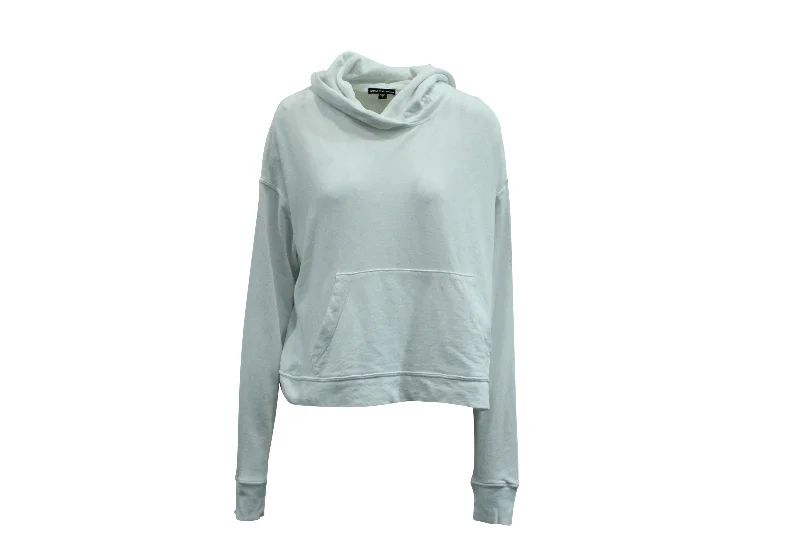 James Perse Hooded Sweatshirt in White Cotton Hoodie with Velcro Closure Adjustable Secure