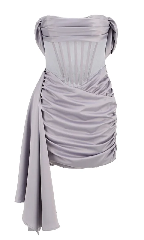 Live In The Moment Lavender Velvet Sheer Mesh Bustier Draped Cap Sleeve Scoop Neck Ruched Bodycon Mini Dress Trendy Floral Mini Dress