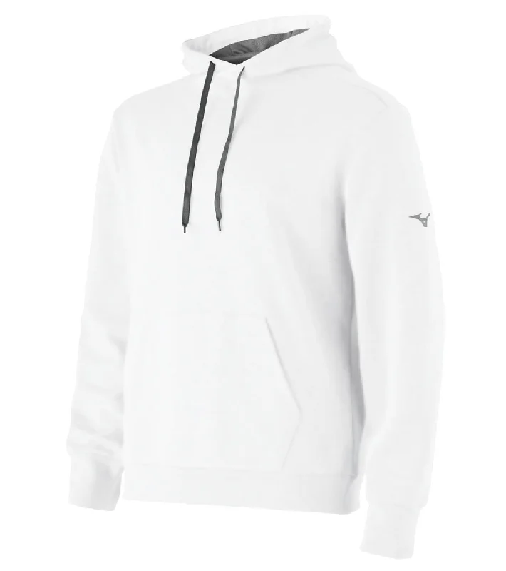 Mizuno Unisex Challenger Hoodie White Hoodie with Hem Applique Textured Unique