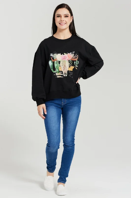 Nyla Sweatshirt - Black Arizona $50 Hoodie with Hem Detail Decorative Unique
