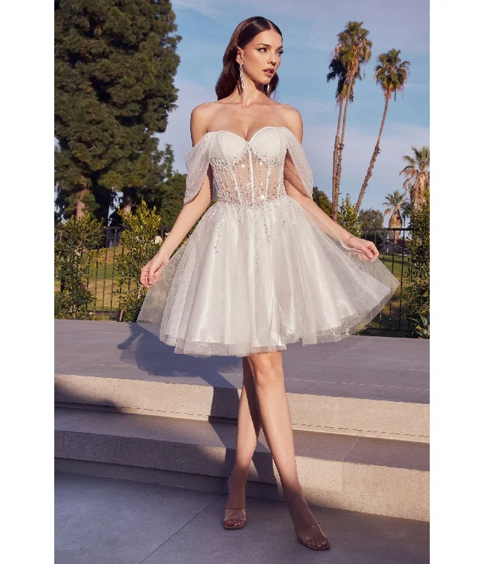 Cinderella Divine  Off White Glitter Tulle Off Shoulder Corset Mini Dress Chic Puff Sleeve Mini Dress