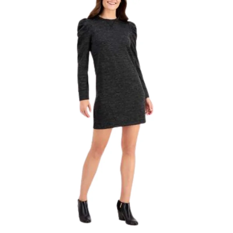 ORIGINAL - Puff-Sleeve Sweatshirt Shimmer Dress Hoodie with Hem Ribbing Snug Secure