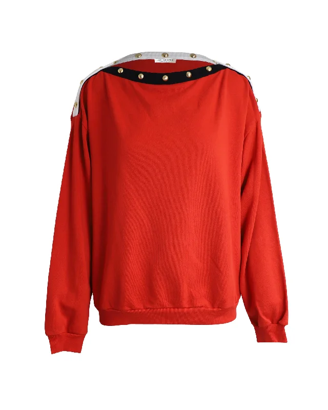 Philosophy di Lorenzo Serafini Embellished Sweatshirt in Red Cotton Hoodie with Hidden Zipper Minimalist Clean