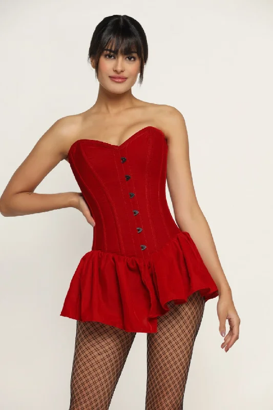 Red Velvet Corset Mini Dress Cozy Ribbed Mini Dress