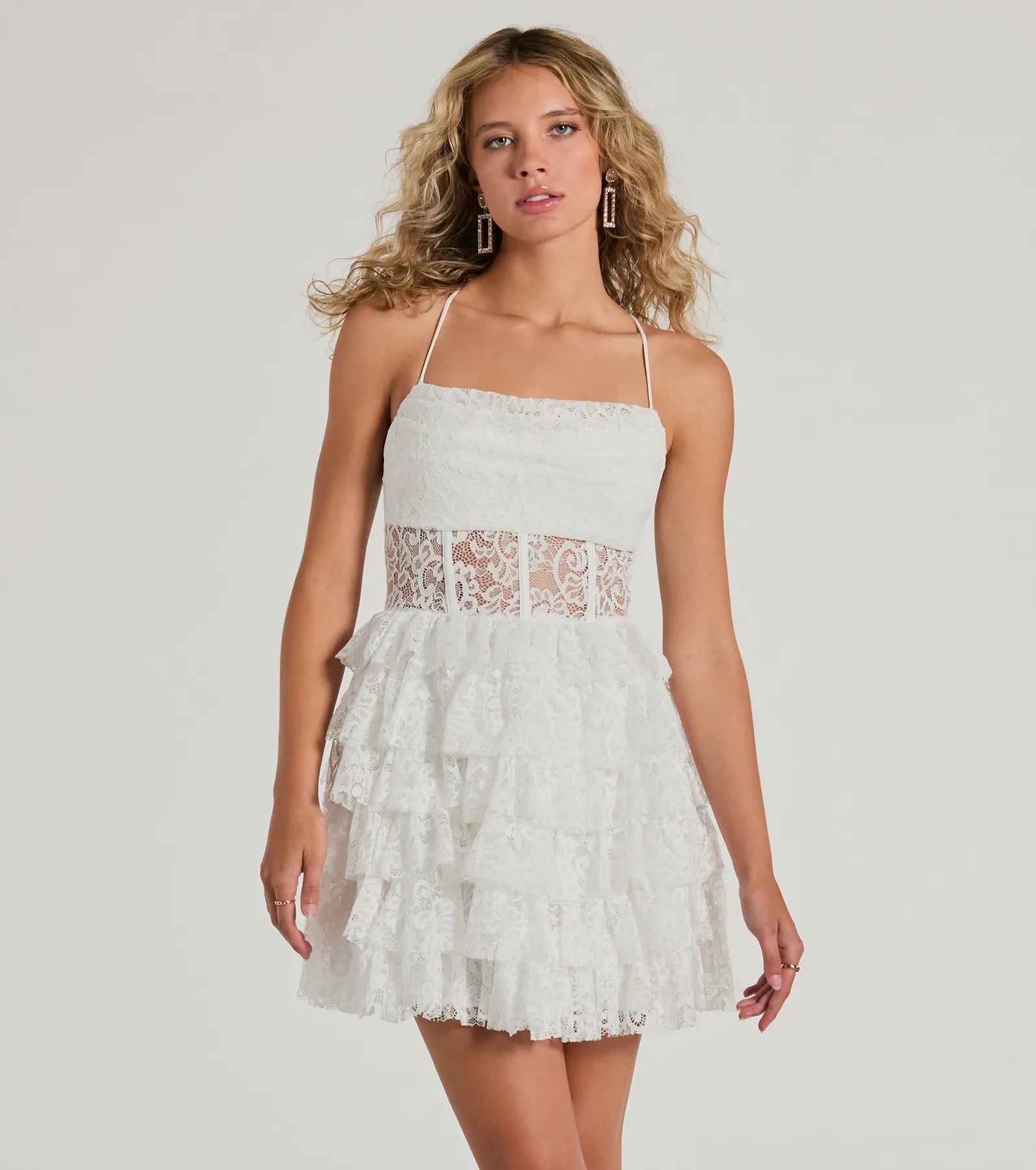 Rochelle Ruffled Sheer Lace Formal Mini Dress Cozy Jersey Mini Dress