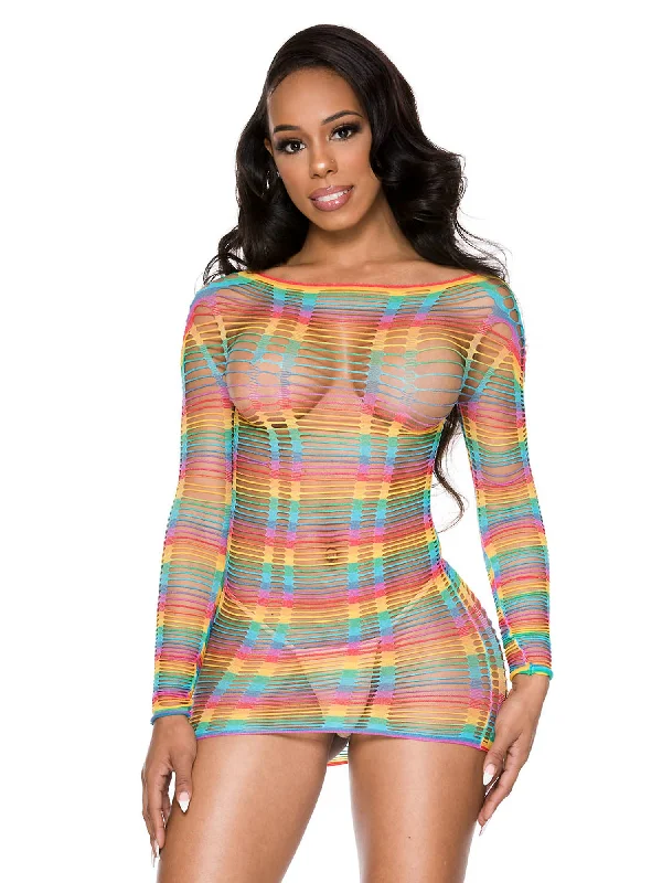 Scoop Neck Rainbow Net Mini Dress Fashionable Summer Mini Dress