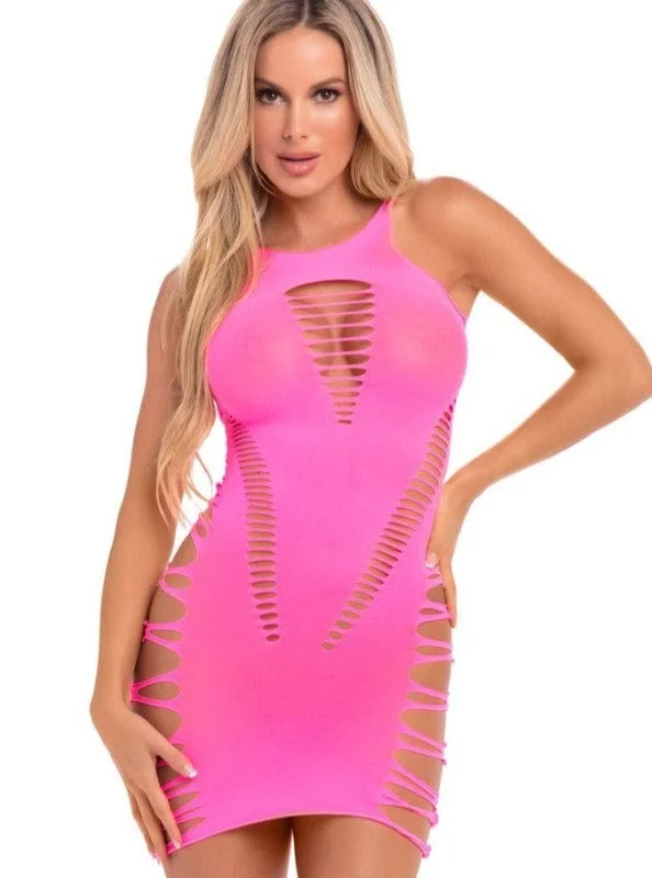 Sexy Pink Back 2 Basixxx Hi-Neck Cut Out Slash Mini Dress (Plus Size Available) Classic White Mini Dress