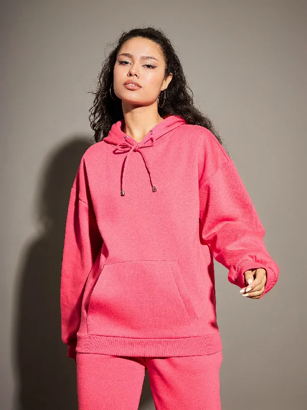 Women Pink Fleece Oversized Hoodie Hoodie with Camouflage Military Edgy