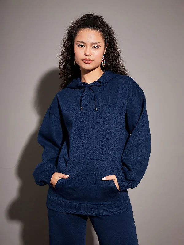 Women Navy Fleece Oversized Hoodie Hoodie with Pastel Soft Subtle