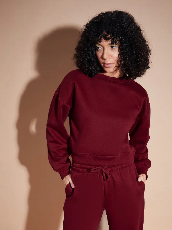 Women Maroon Premium Fleece Oversized Sweatshirt Hoodie with Logo Branding Identity