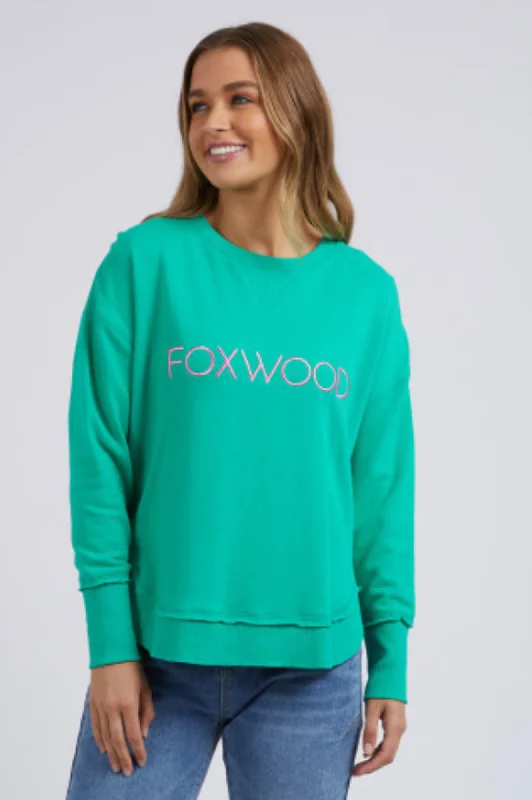 Simplified Metallic Sweatshirt - Green with Pink Logo Hoodie with Ribbed Hem Stretchable Secure