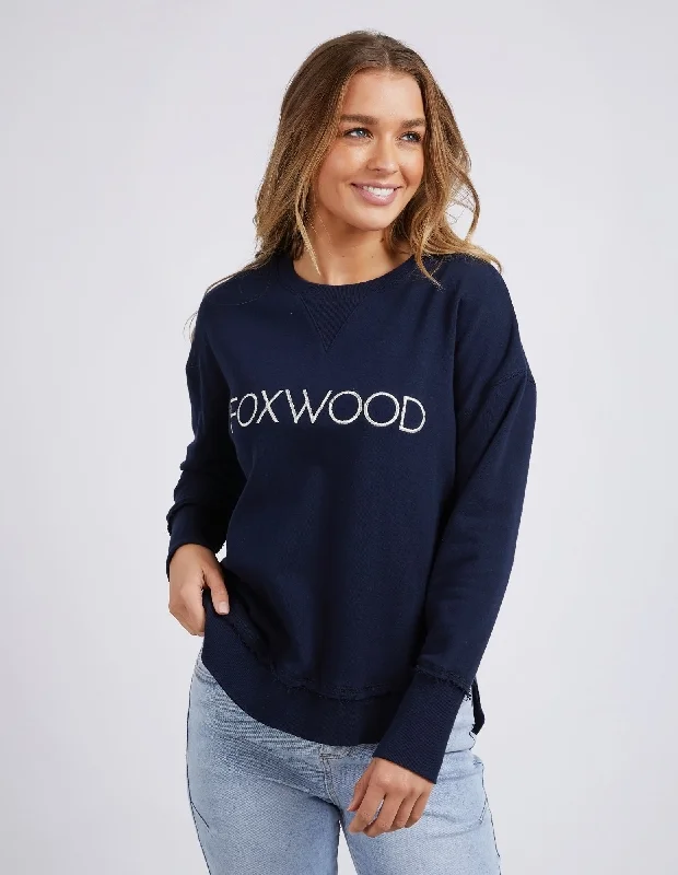 Simplified Metallic Sweatshirt - Navy Hoodie with Emblem Brand Identity