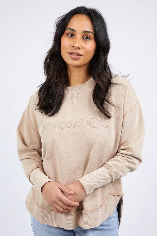 Simplified Sweatshirt - Oatmeal Hoodie with Patch Decorative Personalized