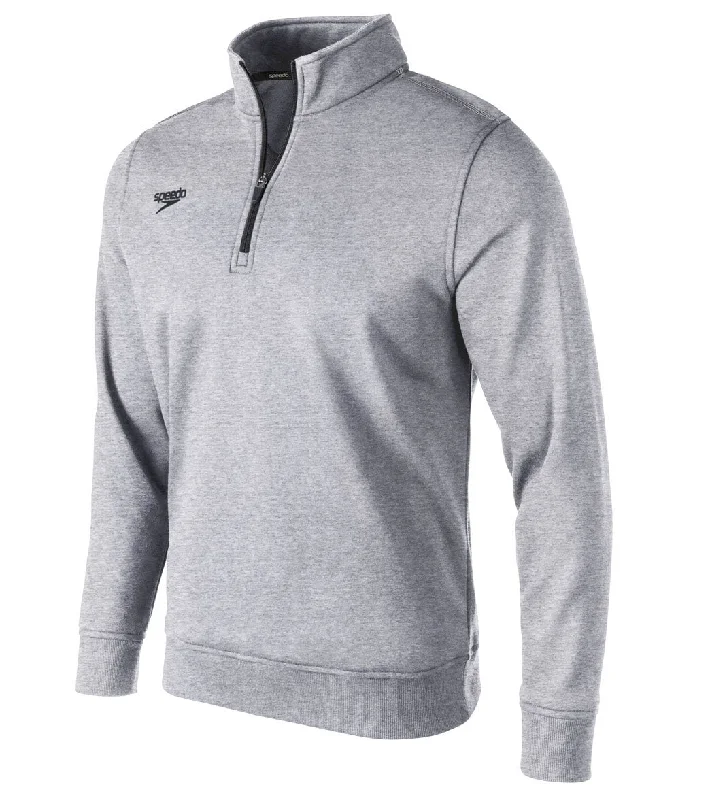 Speedo Unisex 1/4 Zip Long Sleeve Sweatshirt Medium Heather Grey Hoodie with Velcro Closure Adjustable Secure