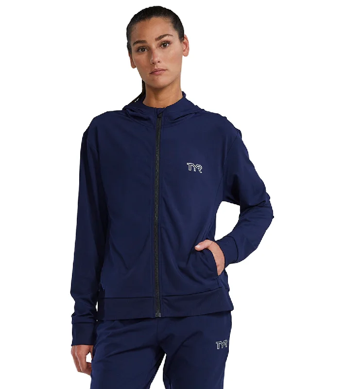 TYR Women's Tech Full Zip Hoodie Navy Hoodie with Mock Neck Collared Structured