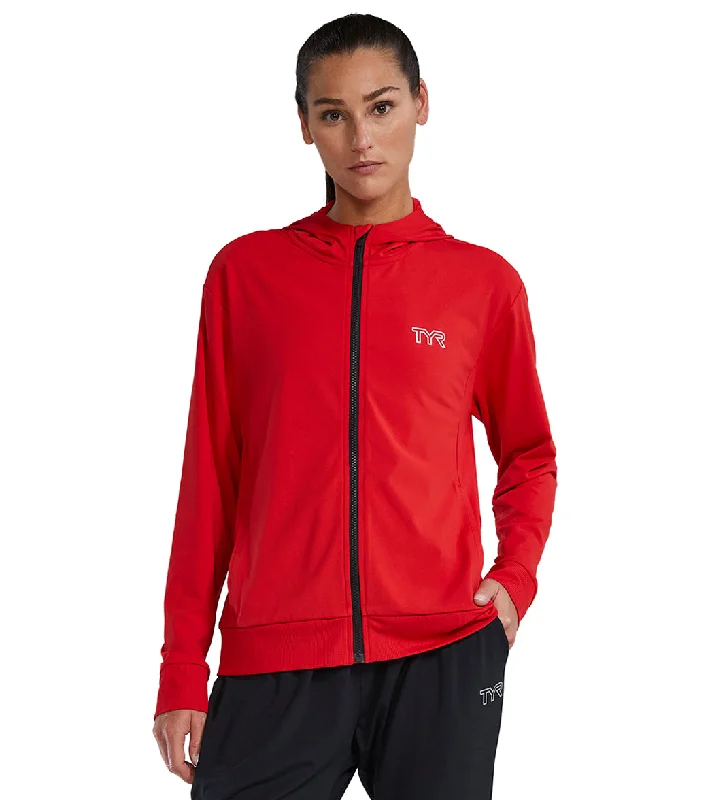 TYR Women's Tech Full Zip Hoodie Red Hoodie with Hidden Zipper Minimalist Clean