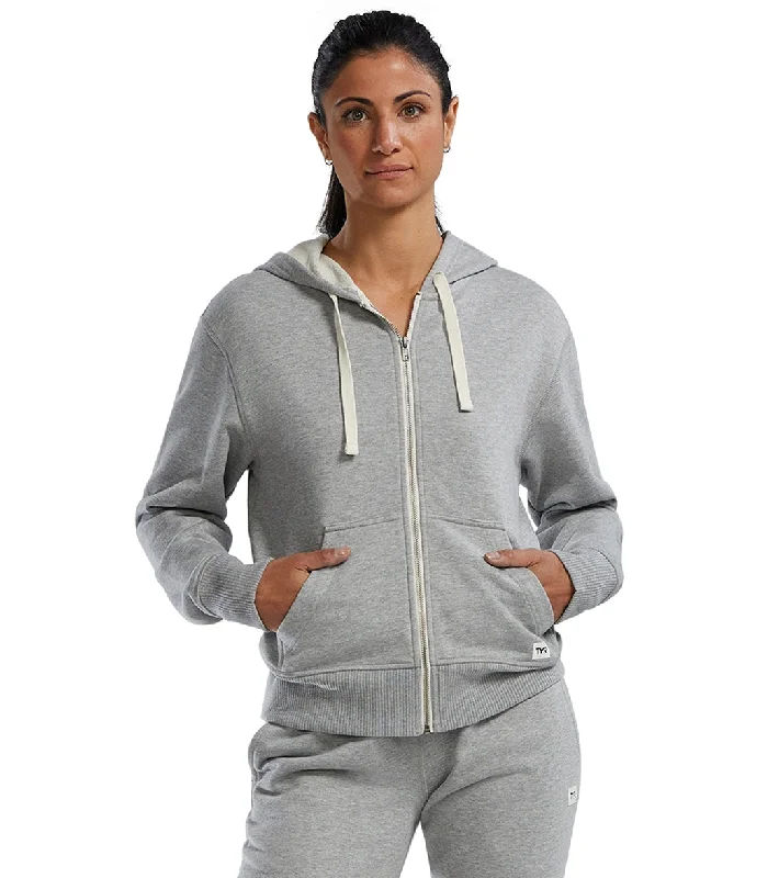 TYR Women's Ultrasoft Heavyweight Terry Full Zip Hoodie Light Heather Gray Hoodie with Toggle Buttons Decorative Unique