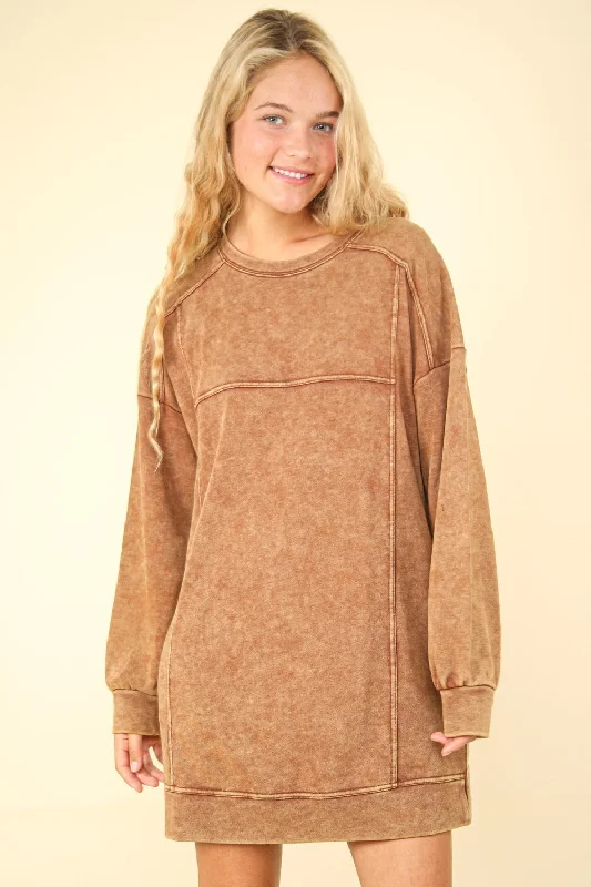 VERY J Mineral Washed Oversized Sweatshirt Mini Dress Hoodie with Sequins Glamorous Eye-catching